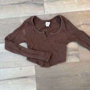 BDG urban outfitters brown long sleeve crop top thermal shirt